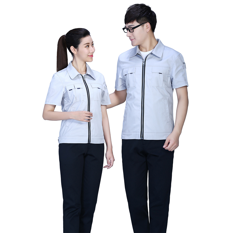 夏季滌棉細斜短袖工作服FY09