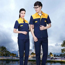 時(shí)尚撞色拼接夏季滌棉細(xì)斜短袖工作服FY616