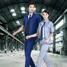 寶藍色拉鏈夏季時尚細斜短袖工作服FY638